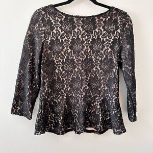 Cupio | Black and Tan Peplum Blouse